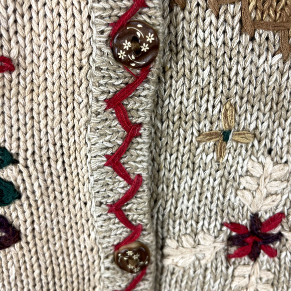VTG Eagles Eye Cardigan Sweater Womens XL 3D Knit Chunky Christmas Artsy 90s - Picture 9 of 16